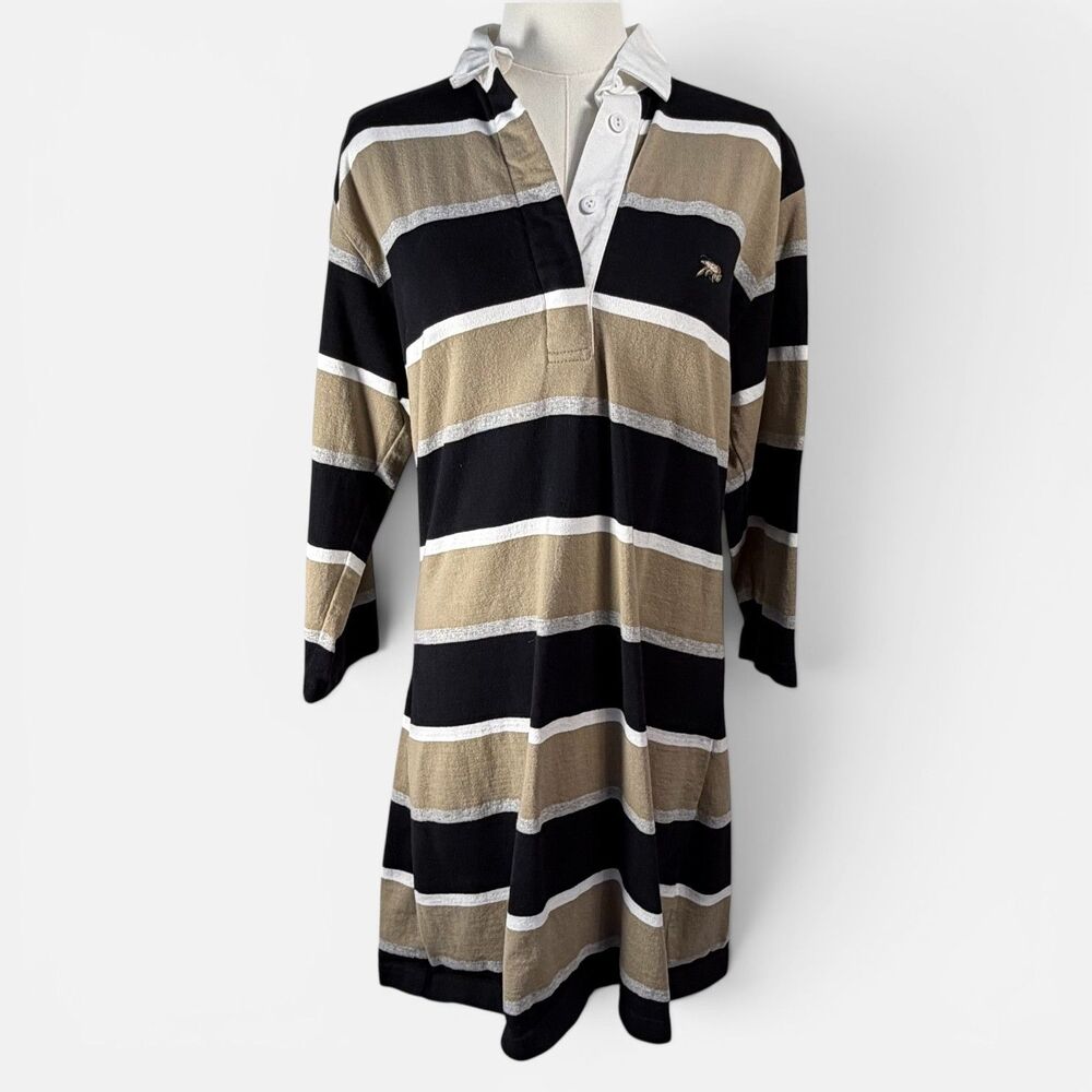 Perlis 1989 Rugby Polo Dress Womens Large Striped Long Sleeve USA Made Vintage